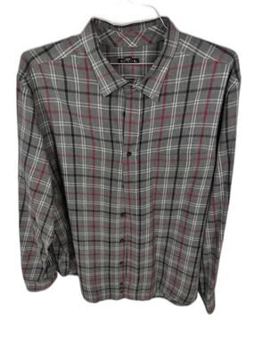 George Men's Gray Red Plaid Button Front Shirt Size 2XL 50-52 Long Sleeve Casual